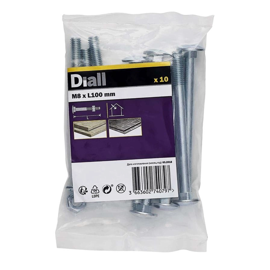 Diall Square Coach Nut & Bolt - 100 mm M8