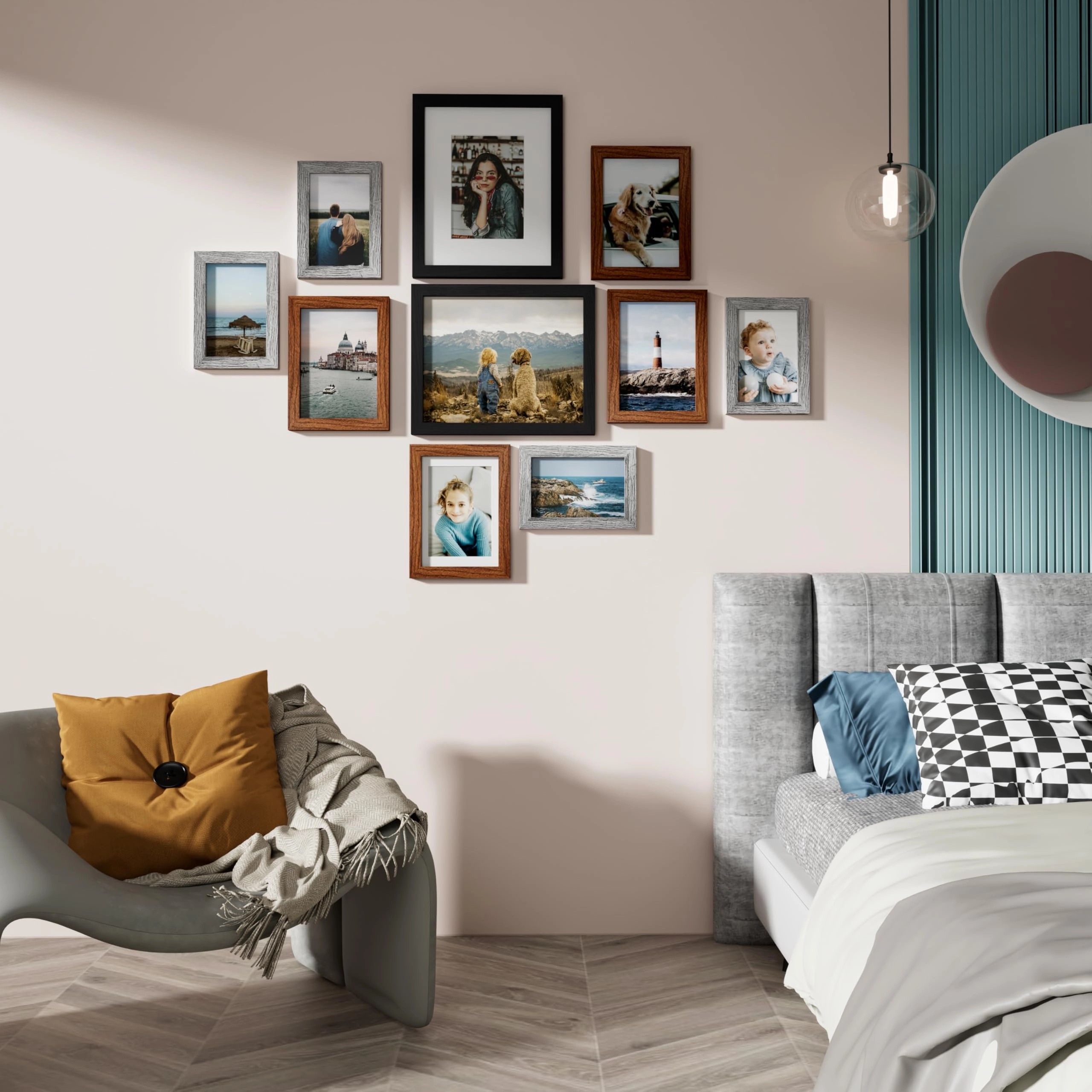 Picture Frames Set - 10 Pack Rustic Grey