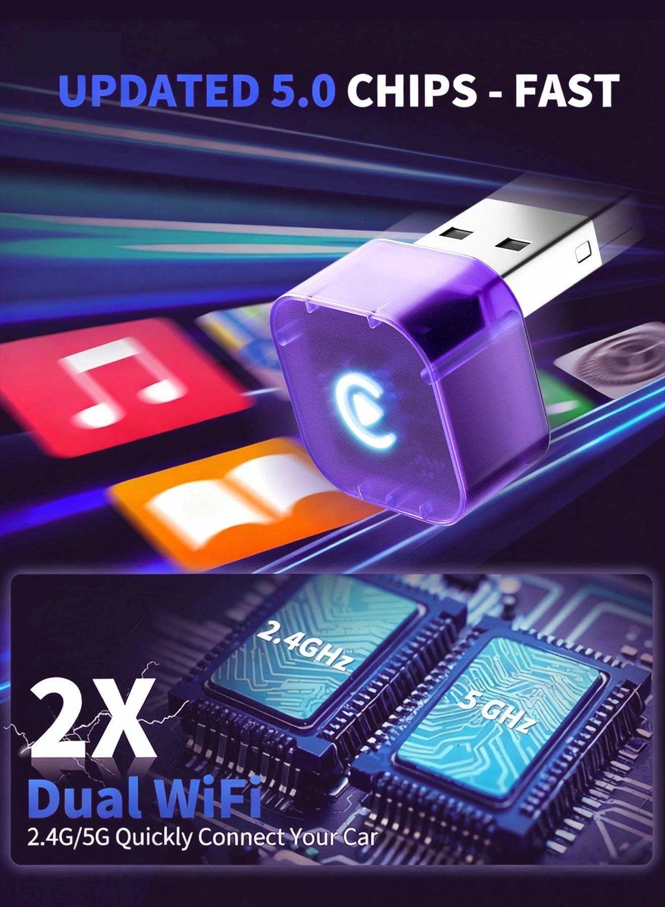 Mini 2-in-1 Wireless CarPlay & Android Auto Adapter - Zero Latency Fast Auto-Connect