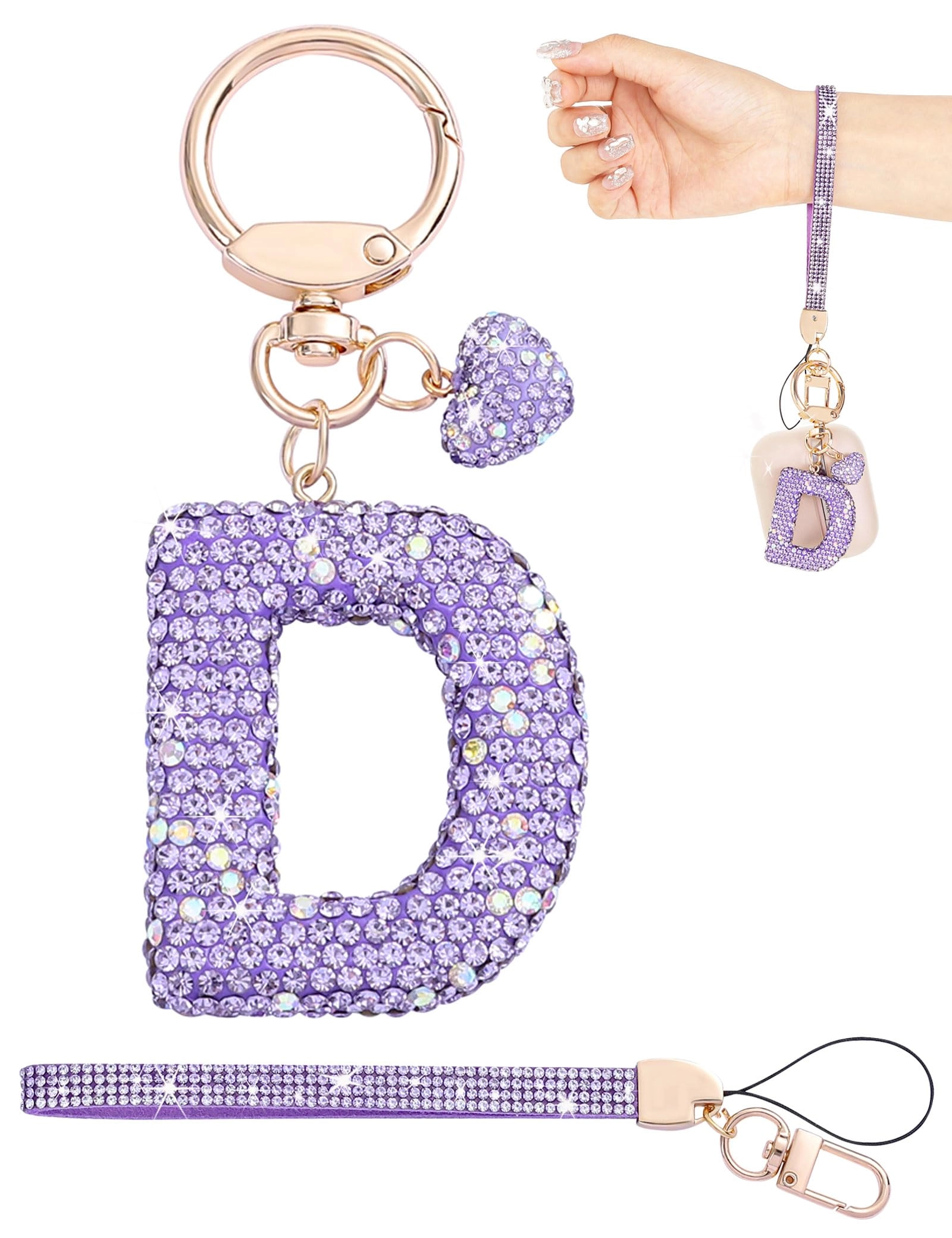 Initial Keychain - L Purple Rhinestone