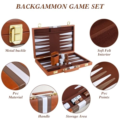 Backgammon Set - PU Leather Case Grey