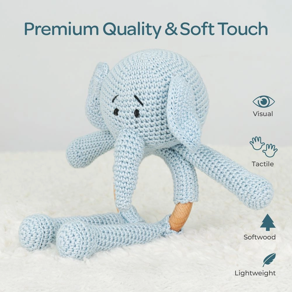 Handcrafted Crochet Toy With Teething Ring - premium cotton yarn