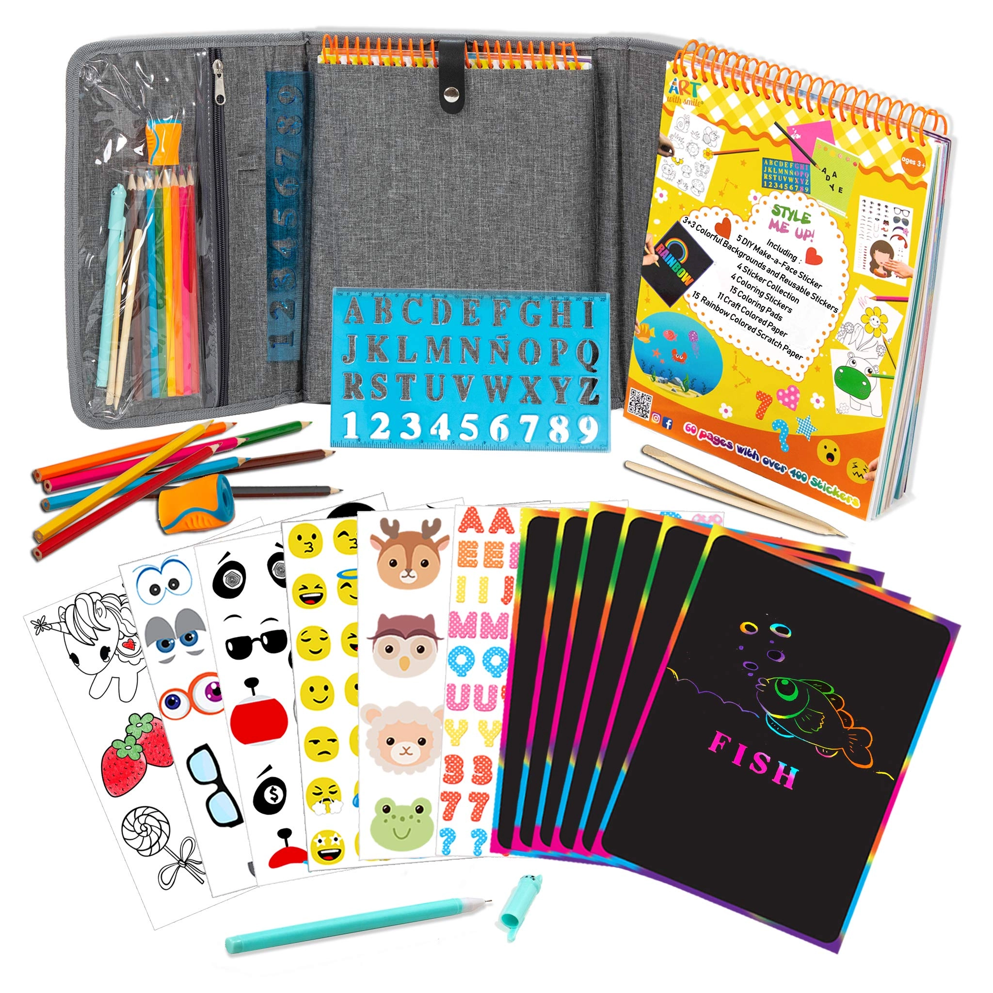 art with smile Travel Activity - 14 Pencils Pen Sharpner Stencil Premium case