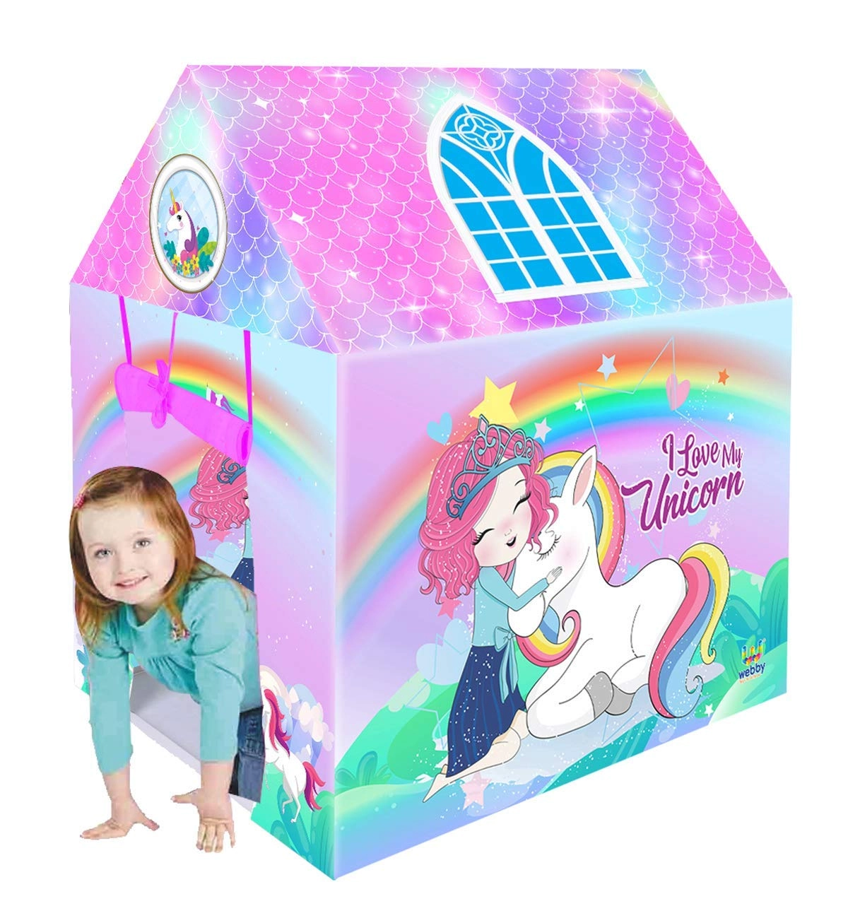 Salasar Inc, New Delhi-110059, Email-Support@webby.toys, 9599982805, Webby Unicorn Play Tent - Multicolor 92.7 x 69.9 x 105.4 cm