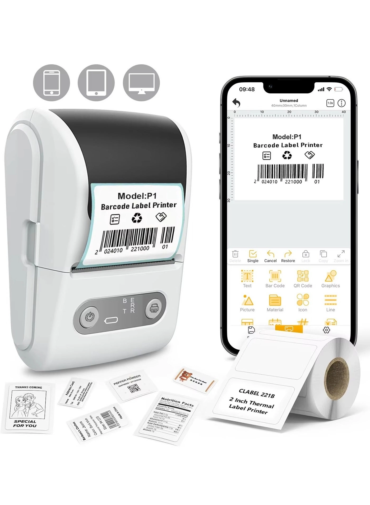 BORTONY Label Printer - Inkless Thermal