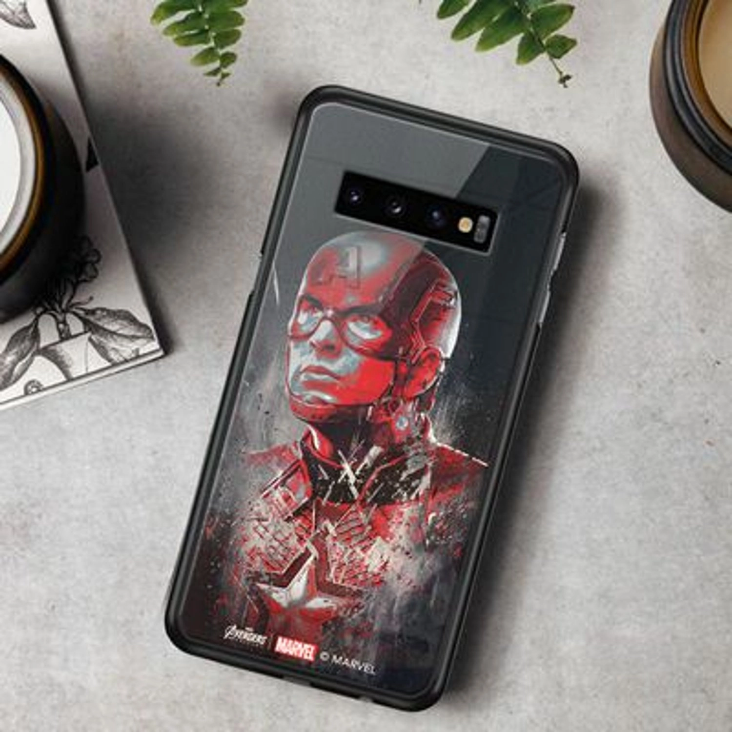 Wackylicious Captain America Samsung S10+ Cover - TPU Bumper Case + Tempered Glass Back Back Case