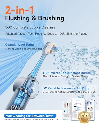 AirJet Bubble Sonic Electric Toothbrush - 1600mAh 2 Soft Brush Heads