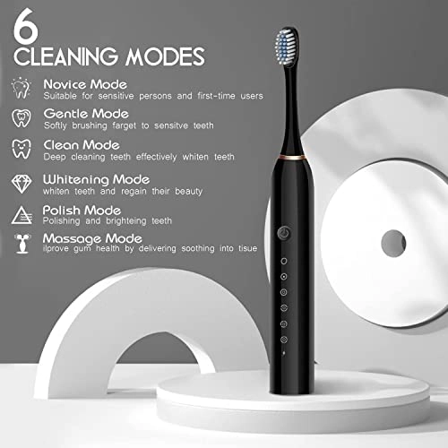 Sonic Electric Toothbrush - USB Rechargeable 4 Brush Heads 6 Cleaning Modes
