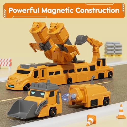 Magnetic Transform Engineering Car - 19PCS 10 in 1 Yellow