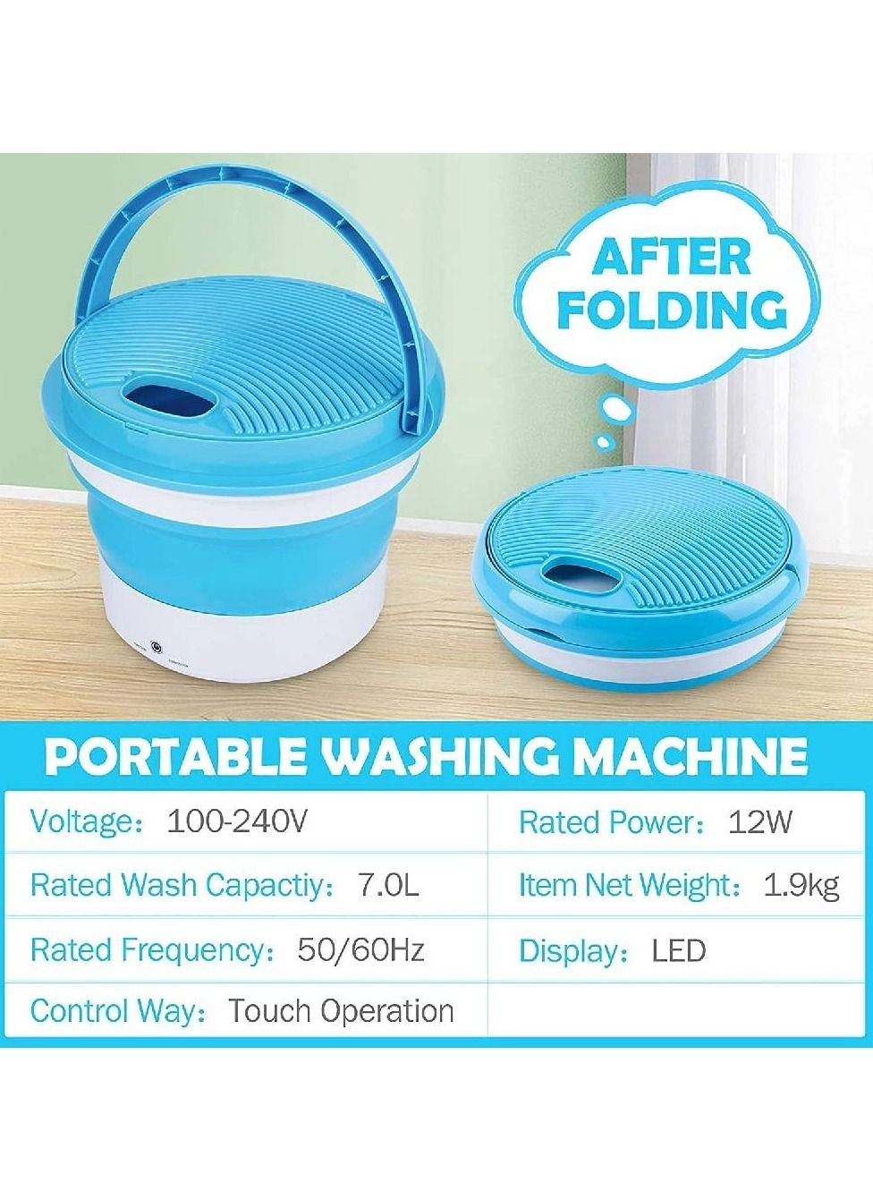 Portable Automatic Mini 7 Liter Folding Washing Machine Small Foldable Bucket Laundry Washer For Dormitories gennext