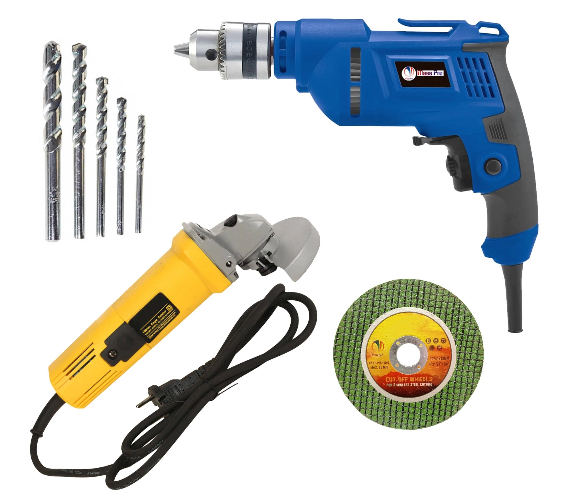 Mass Pro Angle Grinder - 100mm + Drill Machine