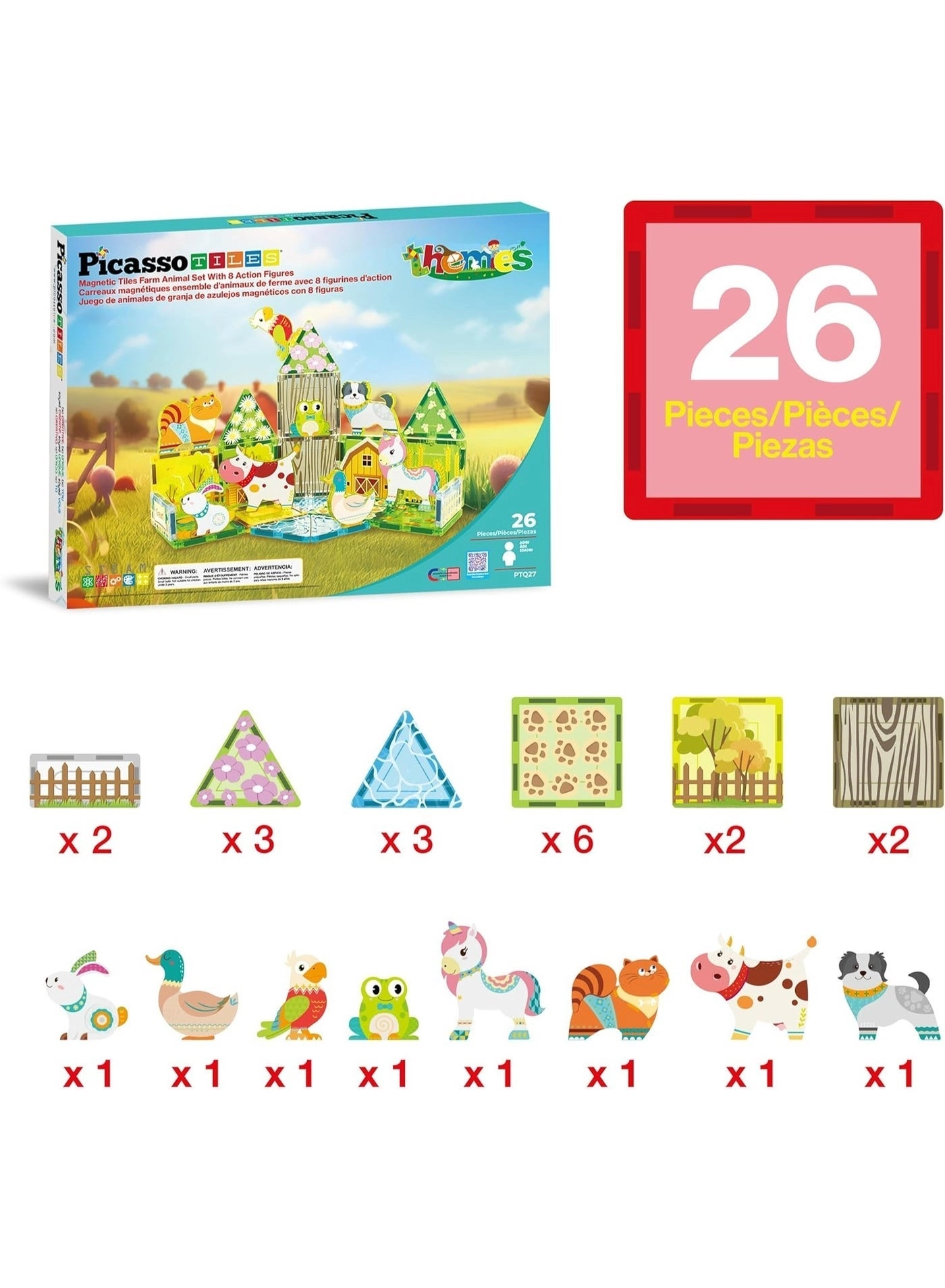 Magnetic Tiles Building Toy Set - Farm Animal 26 pcs