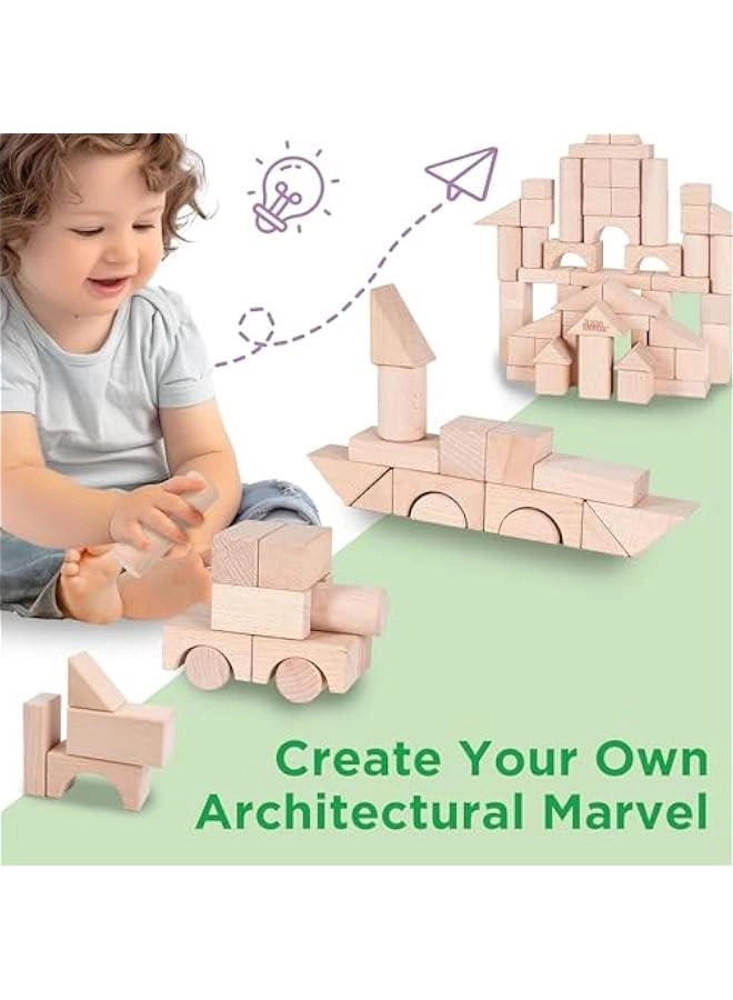 Wooden Building Block Set - Natural Wood 72pcs