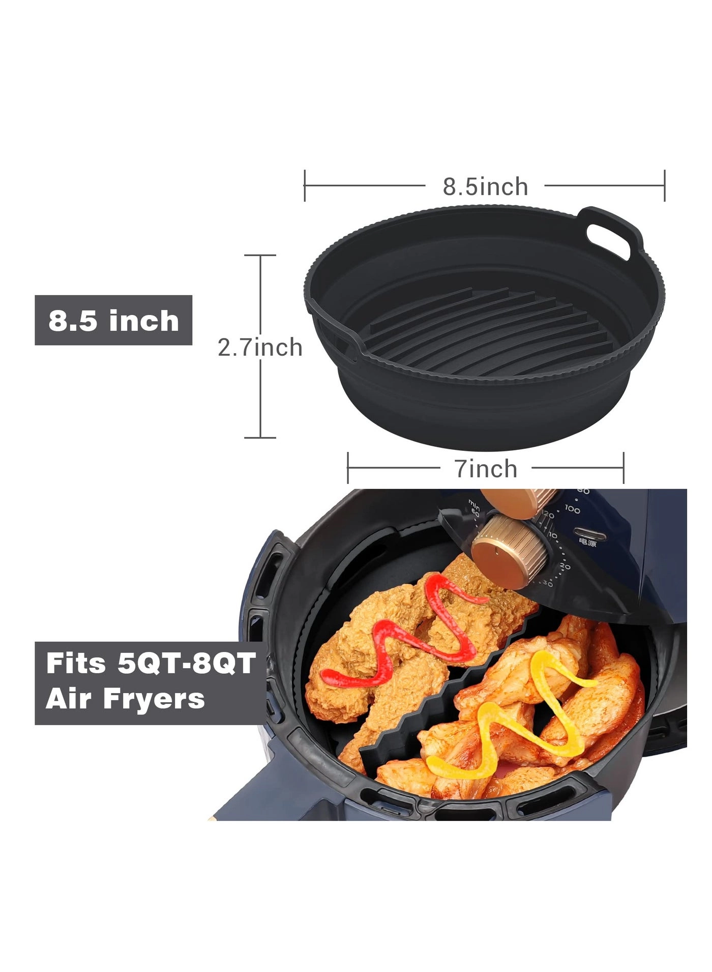 Air Fryer Silicone Liner - 8.5Inch 5qt to 8qt