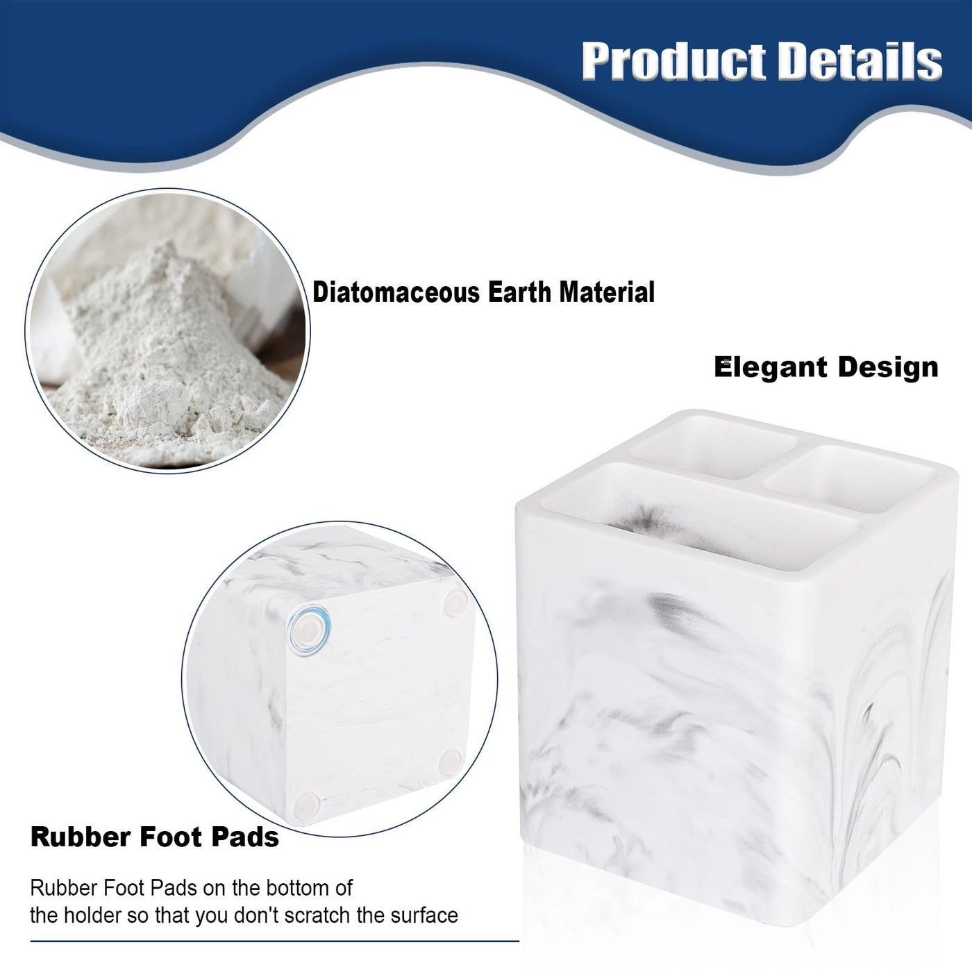 Diatomite Toothbrush Holder - Bathroom Countertop Shower Vanity 3 Slots