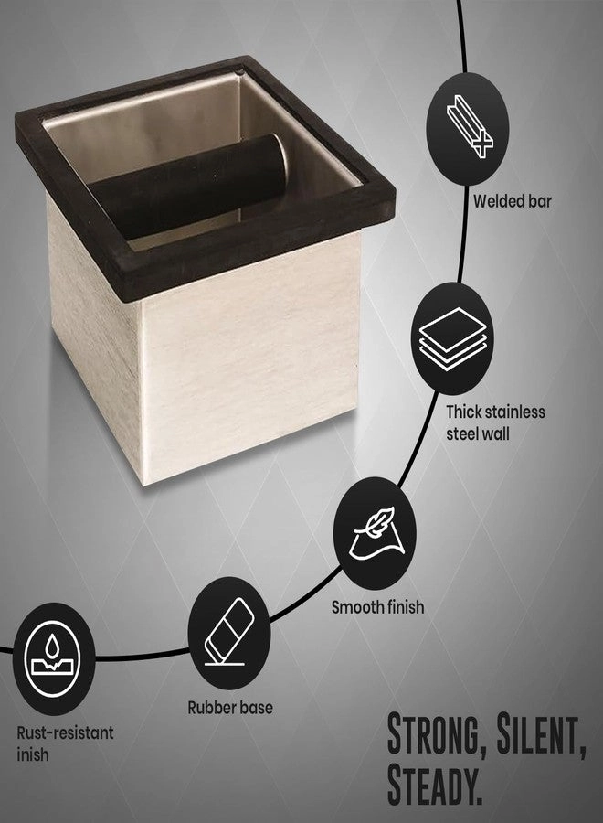 Stainless Steel Knock Box - Heavy-Duty Welded Bar Non-Slip Rubber Base