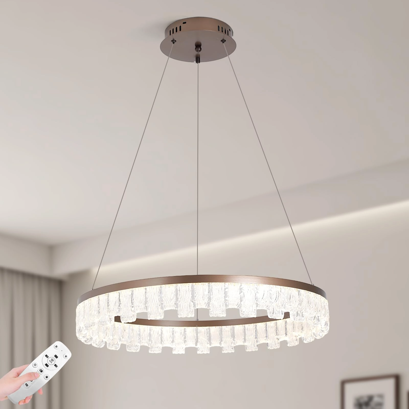 Single Ring White LED Chandelier - 3000K-6000K Dimmable