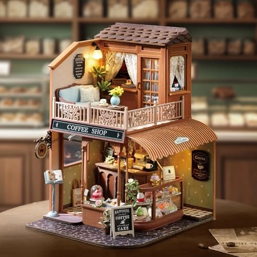 Miniature Wooden Dollhouse Building Kit - 3D Mini Coffee House