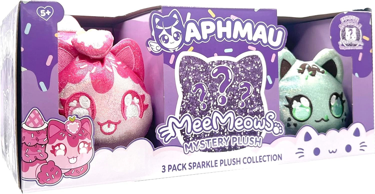 MeeMeow Sparkle Strawberry Cat 15.2 cm Plush + MeeMeow Sparkle Mint Chip Cat 15.2 cm Plush + MeeMeow Sparkle Ice Cream 15.2 cm Plush