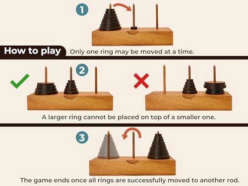 Tower of Hanoi - 9 Rings Natural Solid Wood