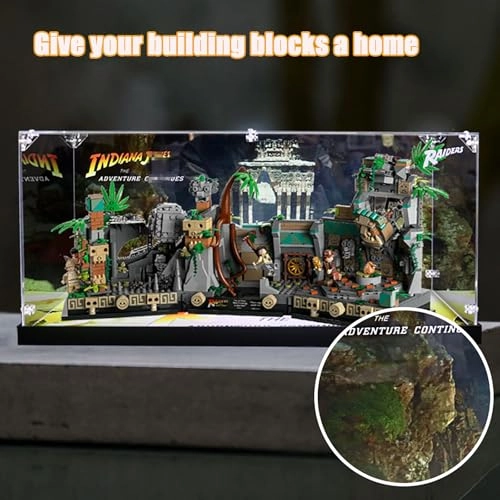 Acrylic Display Case for Lego Indiana Jones Temple of the Golden Idol (77015) - 57 x 25 x 26 cm Backdrop