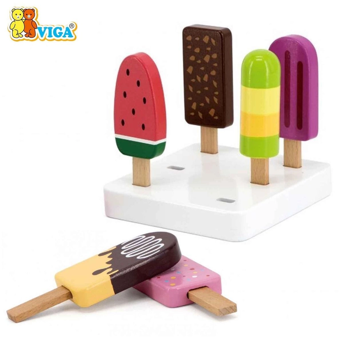 Wooden Ice Cream Play Set With Stand - 3+ 6 pieces