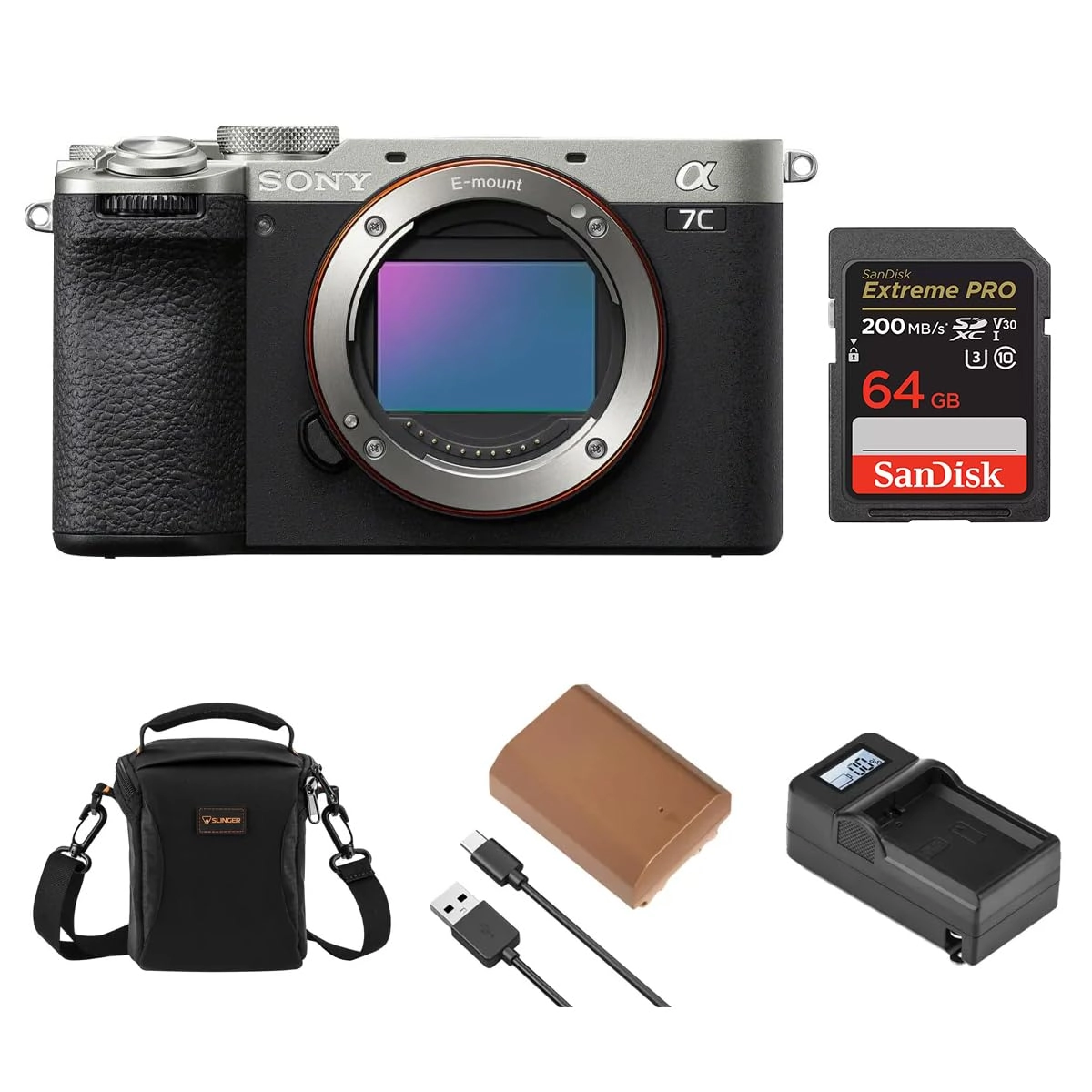 Sony Alpha a7C II + NP-FZ100 Battery + 128GB Memory Card + Charger + Shoulder Bag