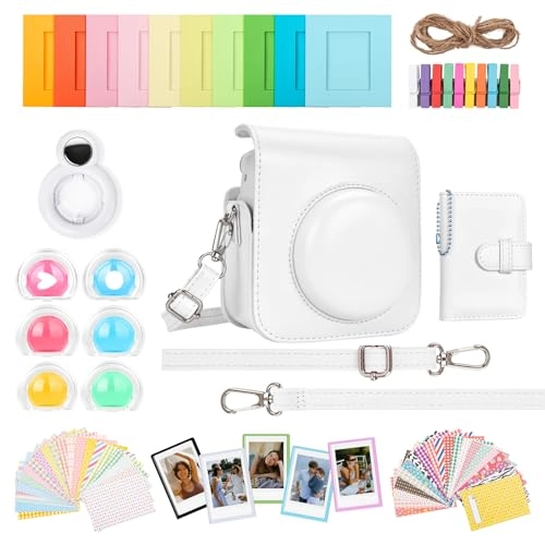 Camera Case - Instax Mini 12 + Photo Album + Photo Frame + Stickers + Lens Filter + Selfie Mirror