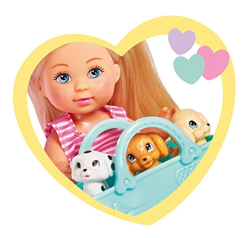 Evi Love Puppy Fun Doll - Three Cute Puppies Swing, Slide and 2-in-1 Buggy 12 cm Ages 3+