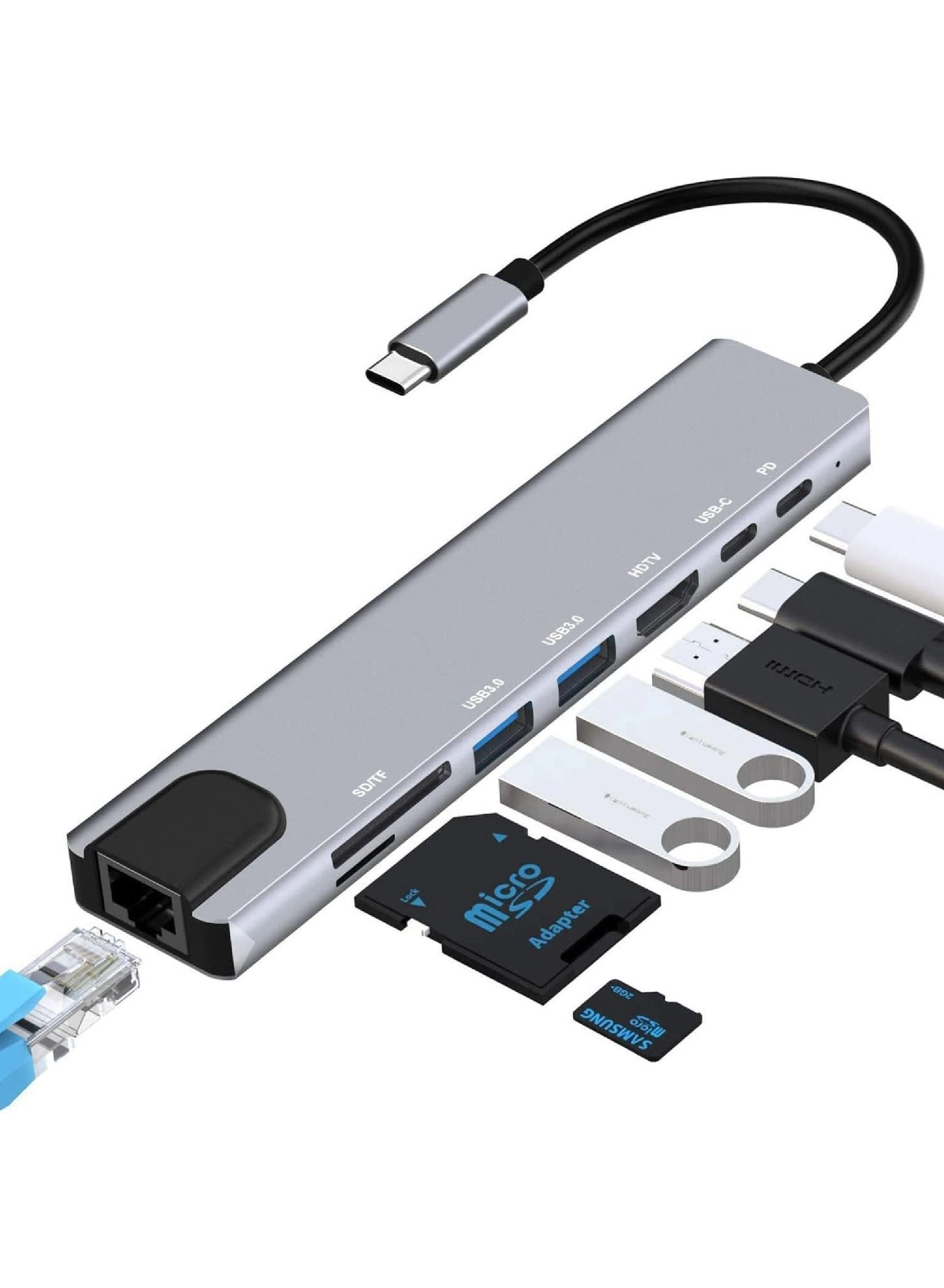 Rock Pow USB C Hub - 8-in-1 4K 87W PD