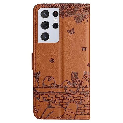 Cat Wallet Case - Leather Flip Cover for Samsung Galaxy S21 Ultra