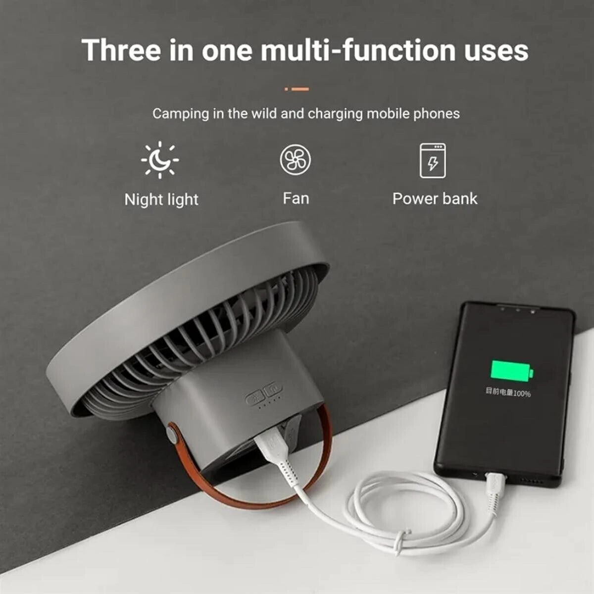 Portable Table Fan - 3-in-1 10W USB Rechargeable LED Ring Light