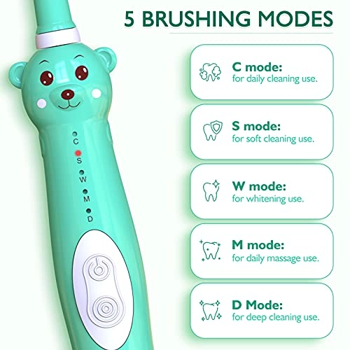 Kids Sonic Electric Toothbrush - Green+8 Heads 2 Min Timer
