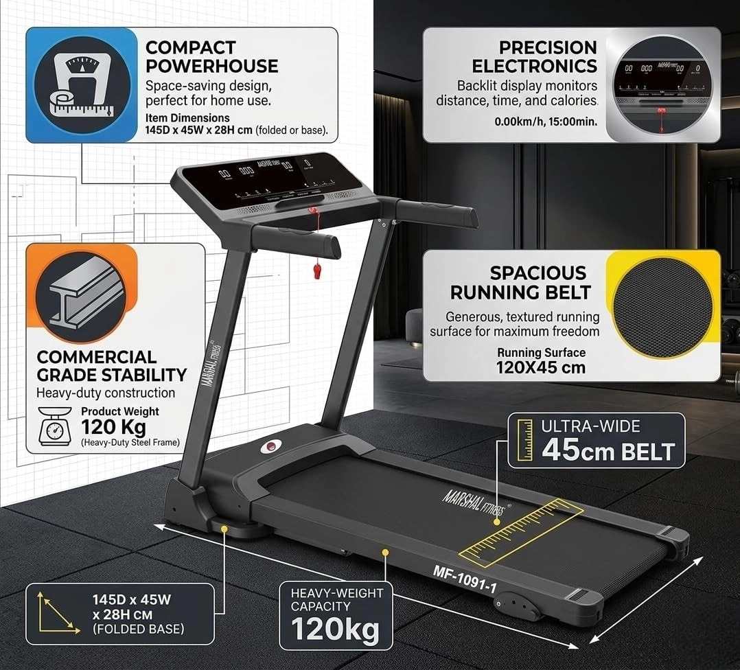 High-Performance Motorized Treadmill - 4.0 HP 120 × 45 cm