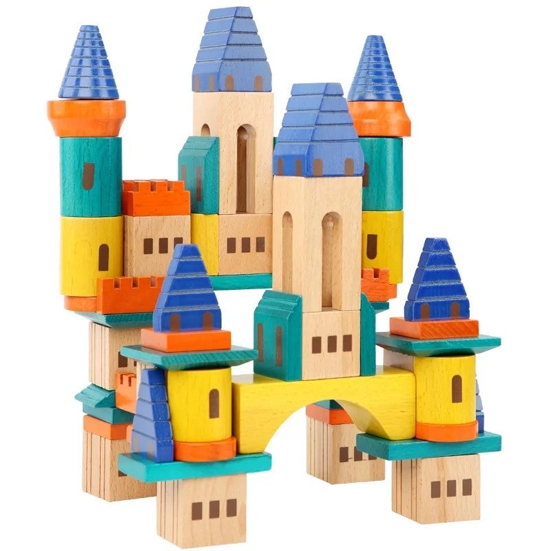 Wooden Building Blocks Set - 74 pcs