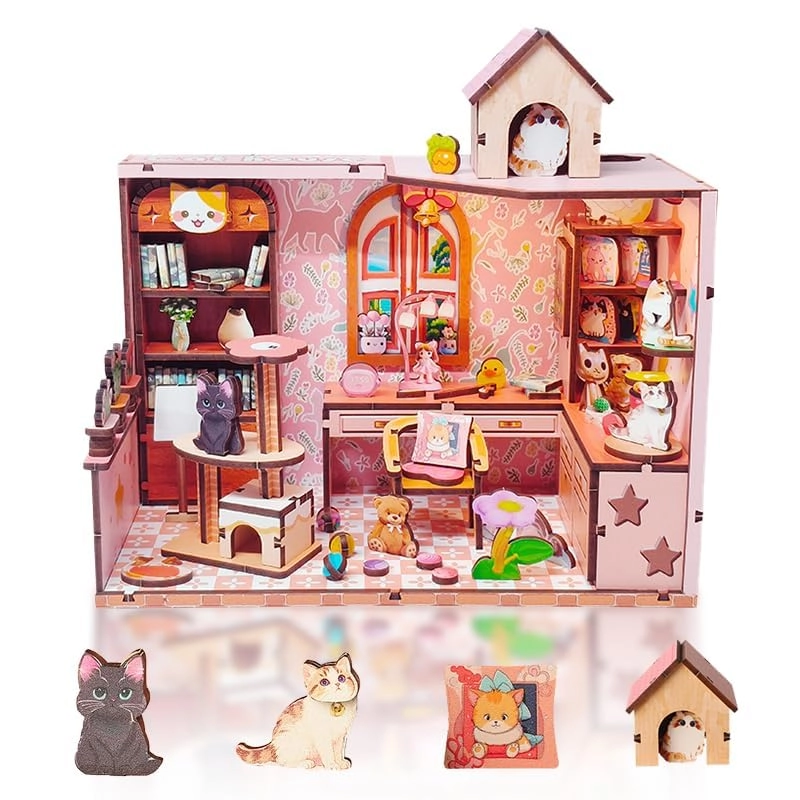 FengLanYi Miniature Dollhouse Kit - Cat House 1:12
