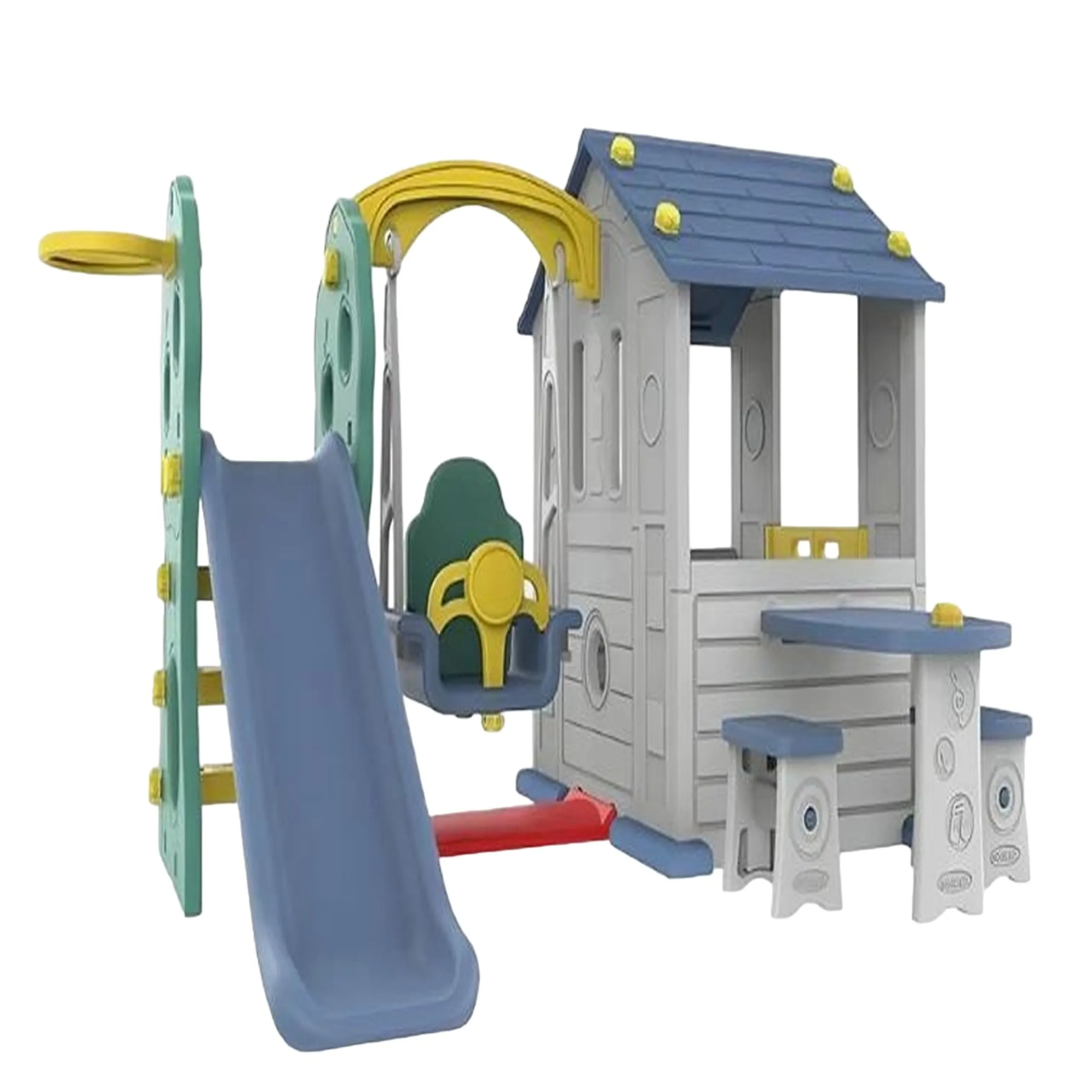 Panda's Tomo Playhouse - Slide With Baby Swing White & Red