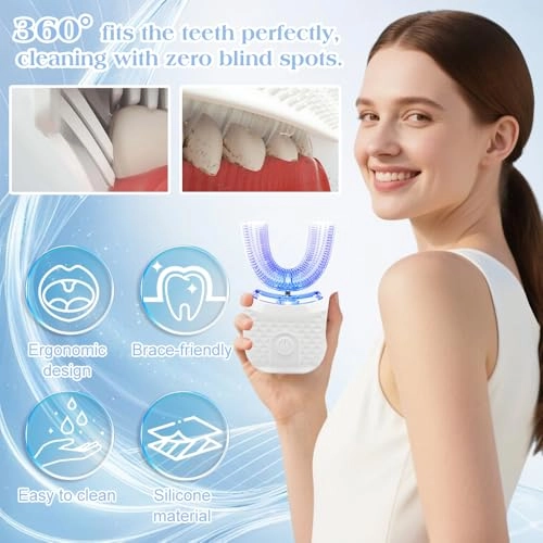 U-Shaped Toothbrush - 360° Deep Cleaning 3 Cleaning Modes LED Blue Light