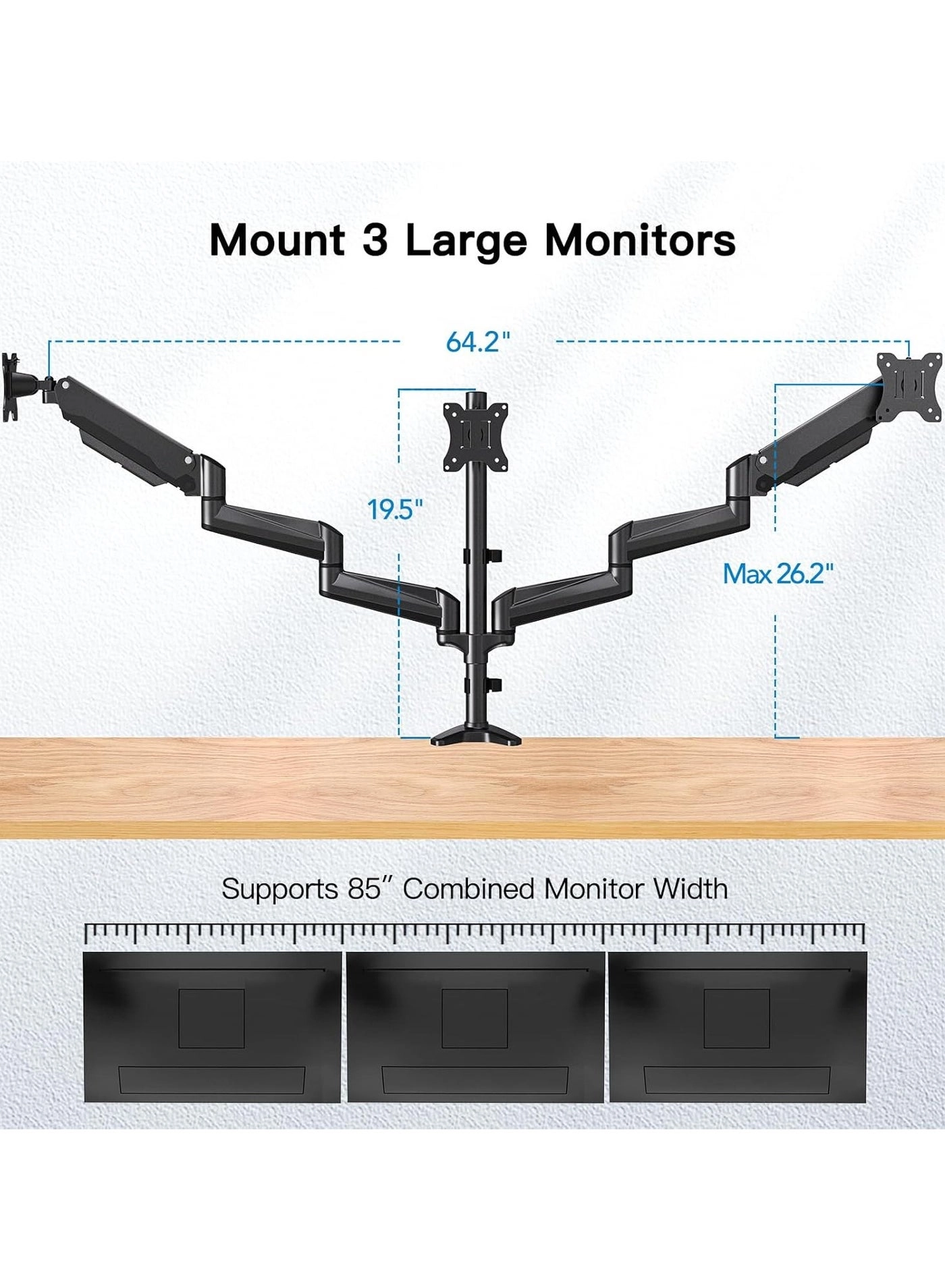 Triple Monitor Desk Mount - 3 32 Inches 75x75mm 100x100mm