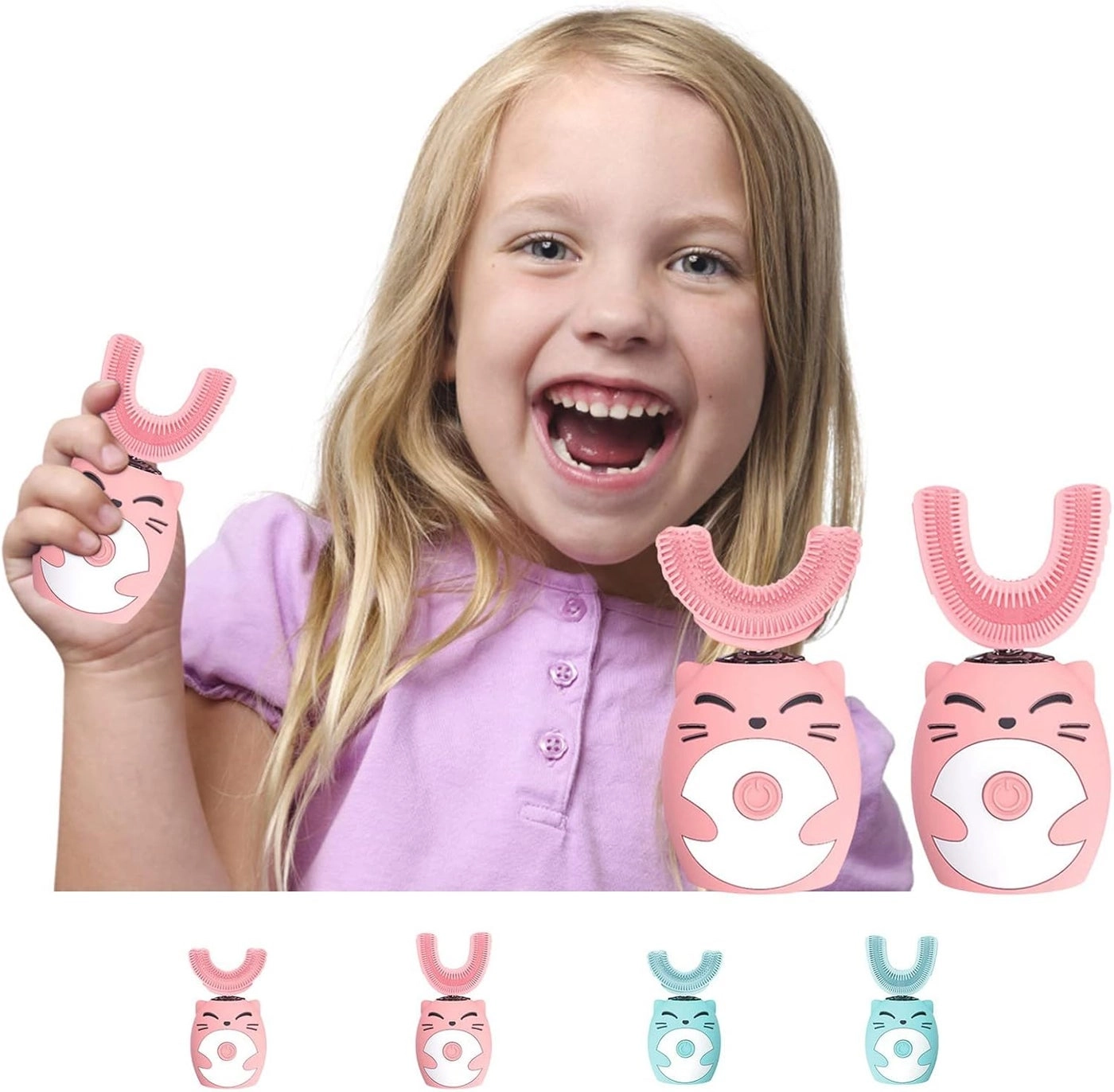 U- Shaped Kids Toothbrush - Cute Cow Electric Black