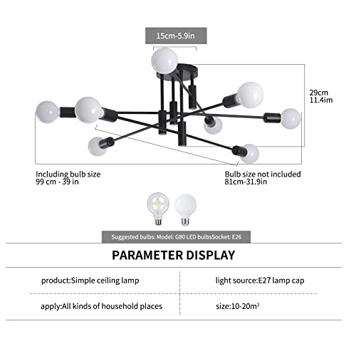 Sputnik Chandelier - 8-Light Black E27