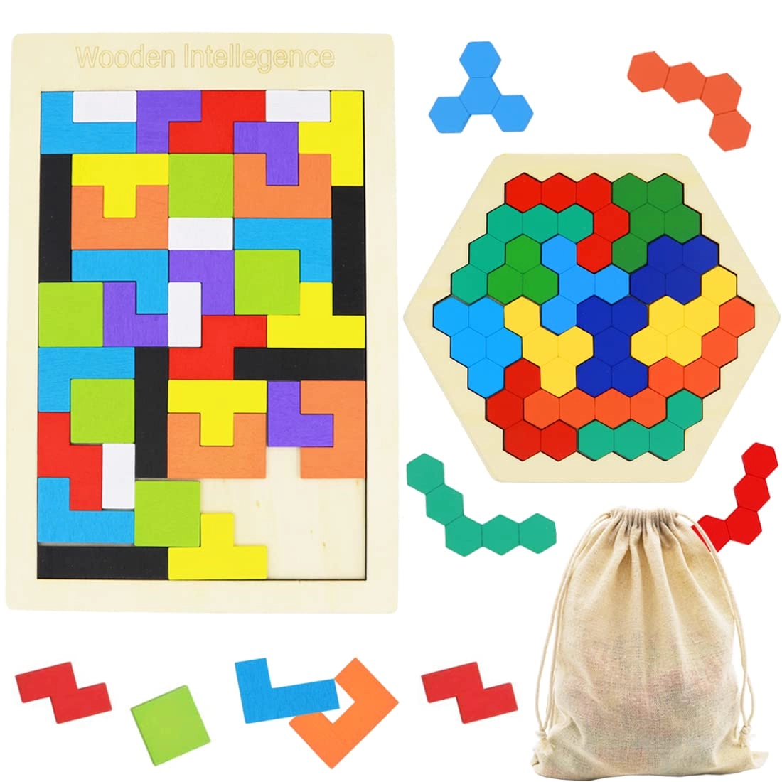Kiouposy Russian Blocks Puzzle - 40 Pcs + Hexagon Puzzles - 16 Pcs