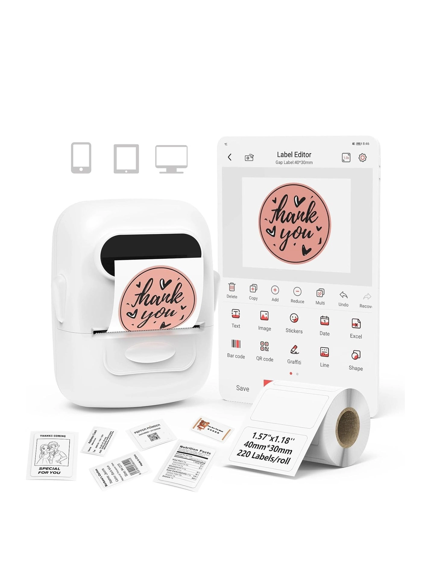 Beauenty Portable Bluetooth Label Maker - Thermal Printing 12mm