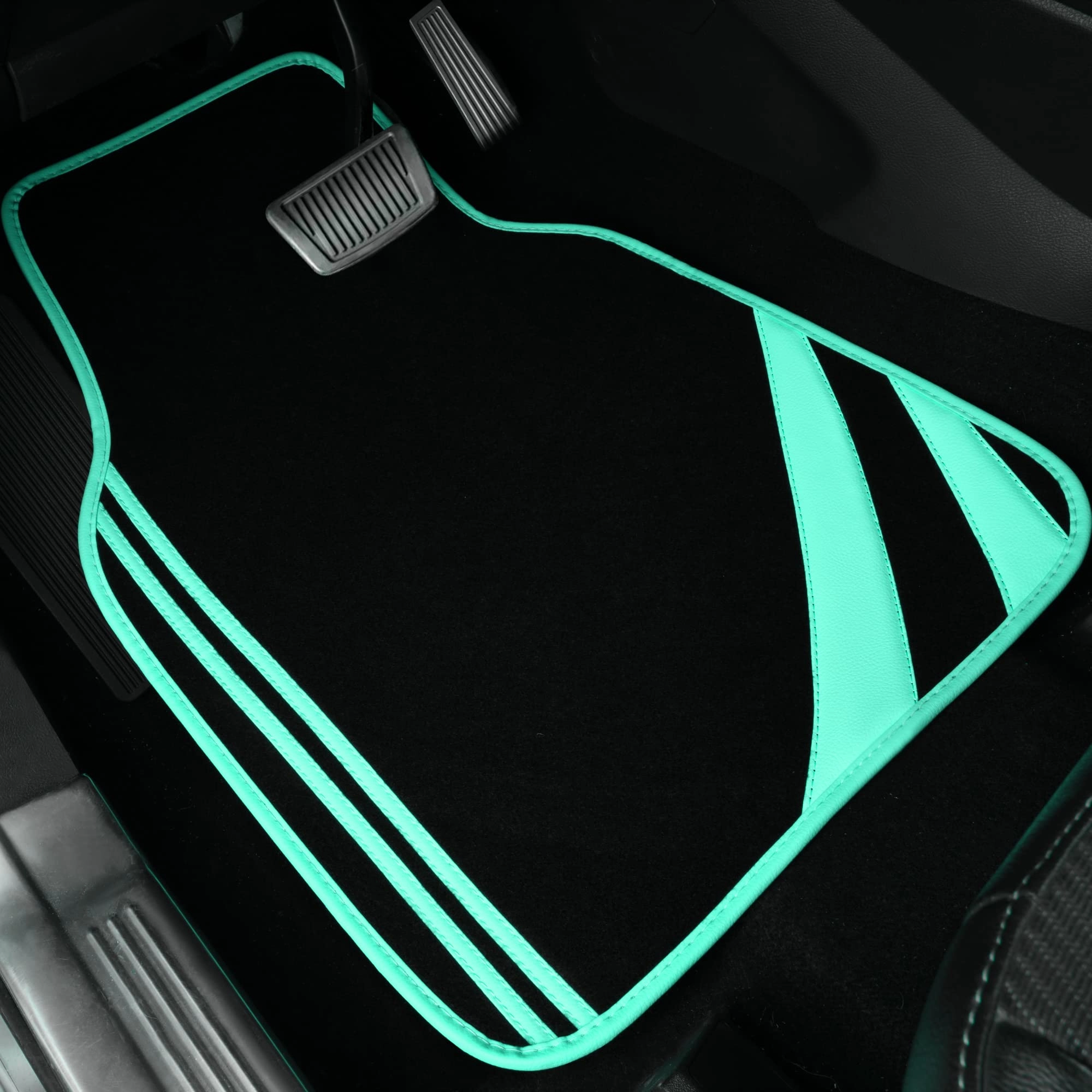 Faux Leather Car Mats - Blue Edge Universal Fit