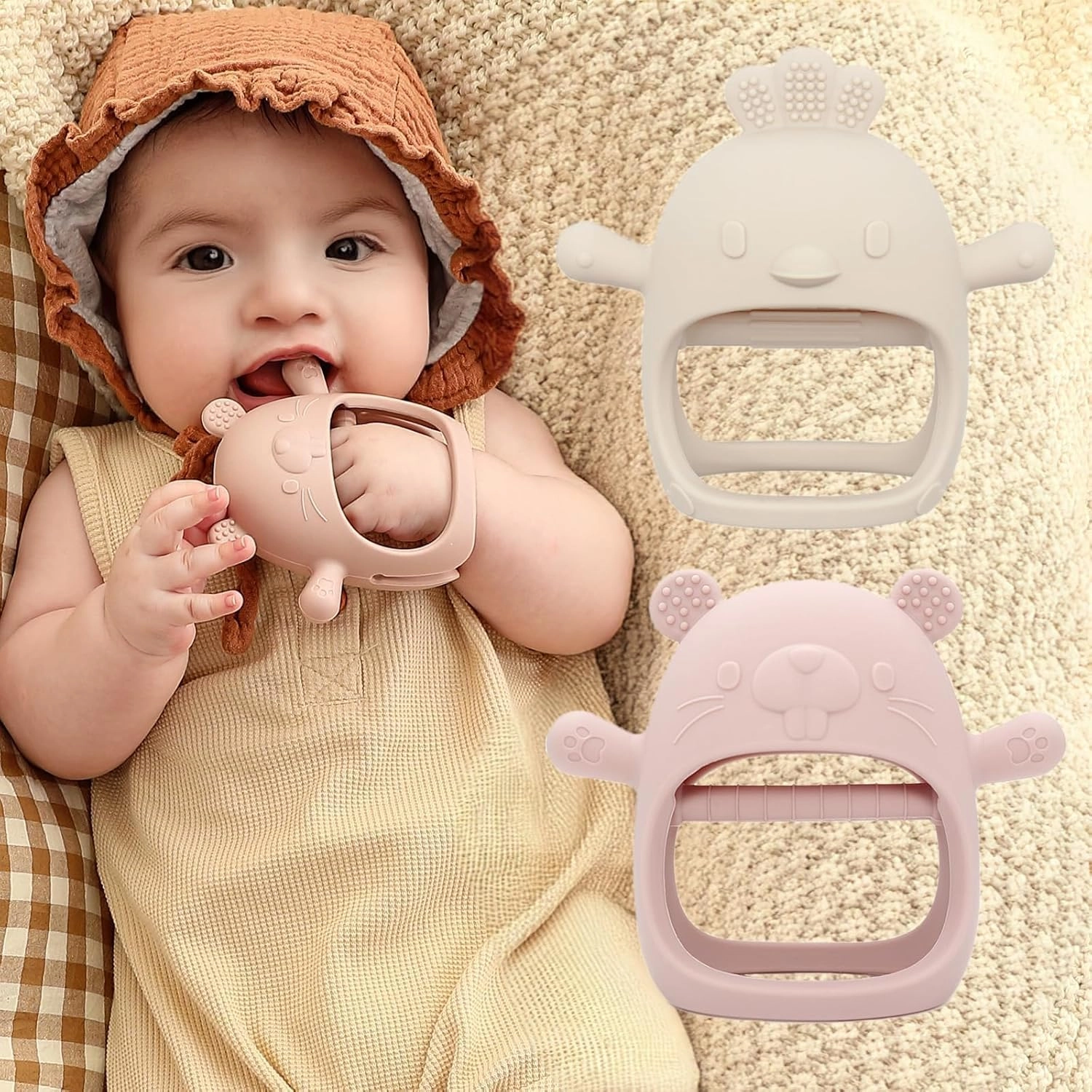 2 in 1 Teether - Beech Wood, Silicone