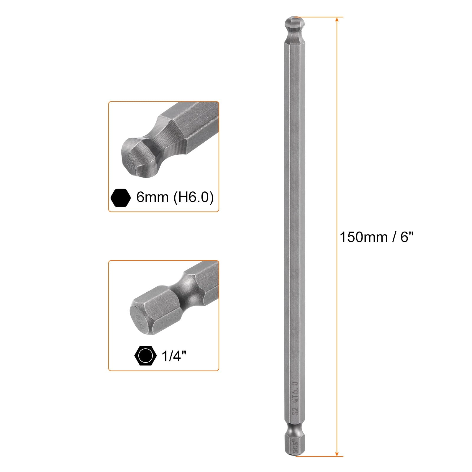 Ball End Hex Screwdriver Bit - 4pcs 150mm