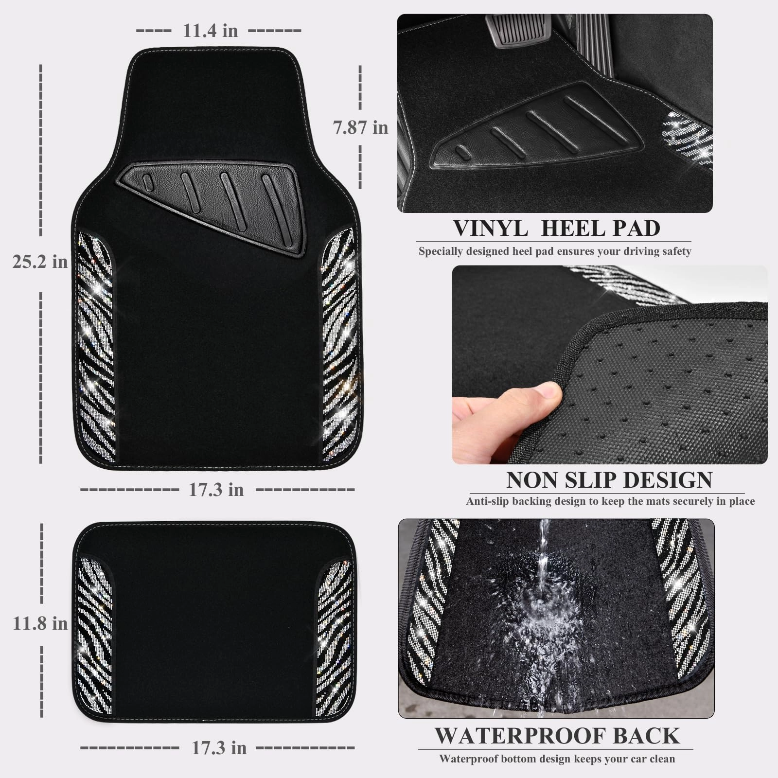Bling Diamond Car Mats - 4.0 Count Universal Fit