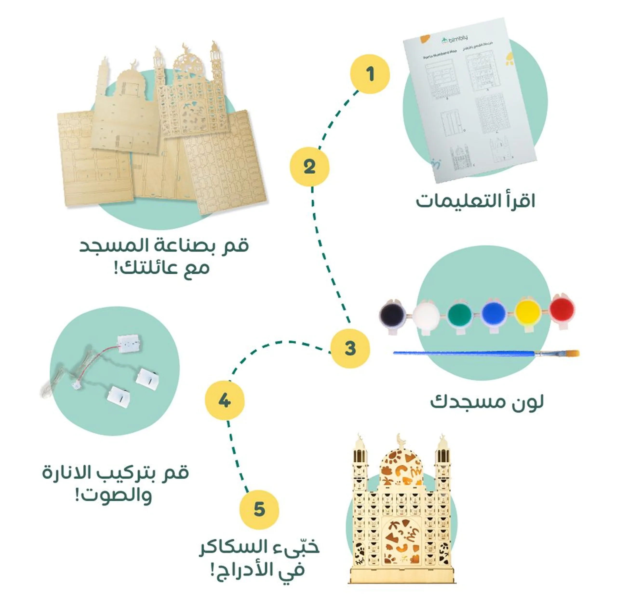 Ramadan Mosque Craft Kit - 44.5x31x4.5 cm LED lights paints and a brush