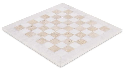 Marble Chess Board - 15 Inch Handmade Travertine and White Stone
