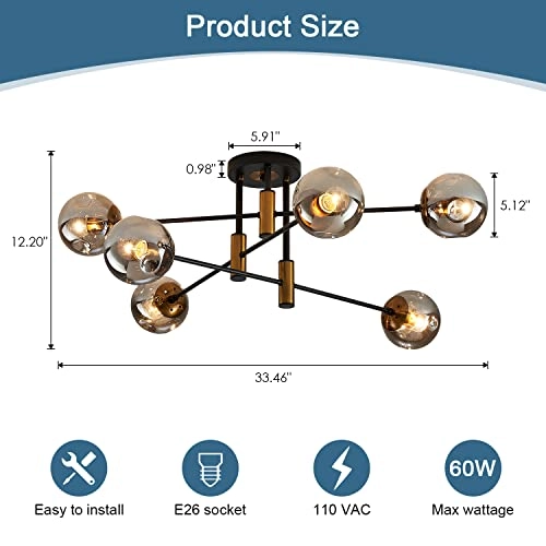 Sputnik Chandelier - 6-Light Matte Black